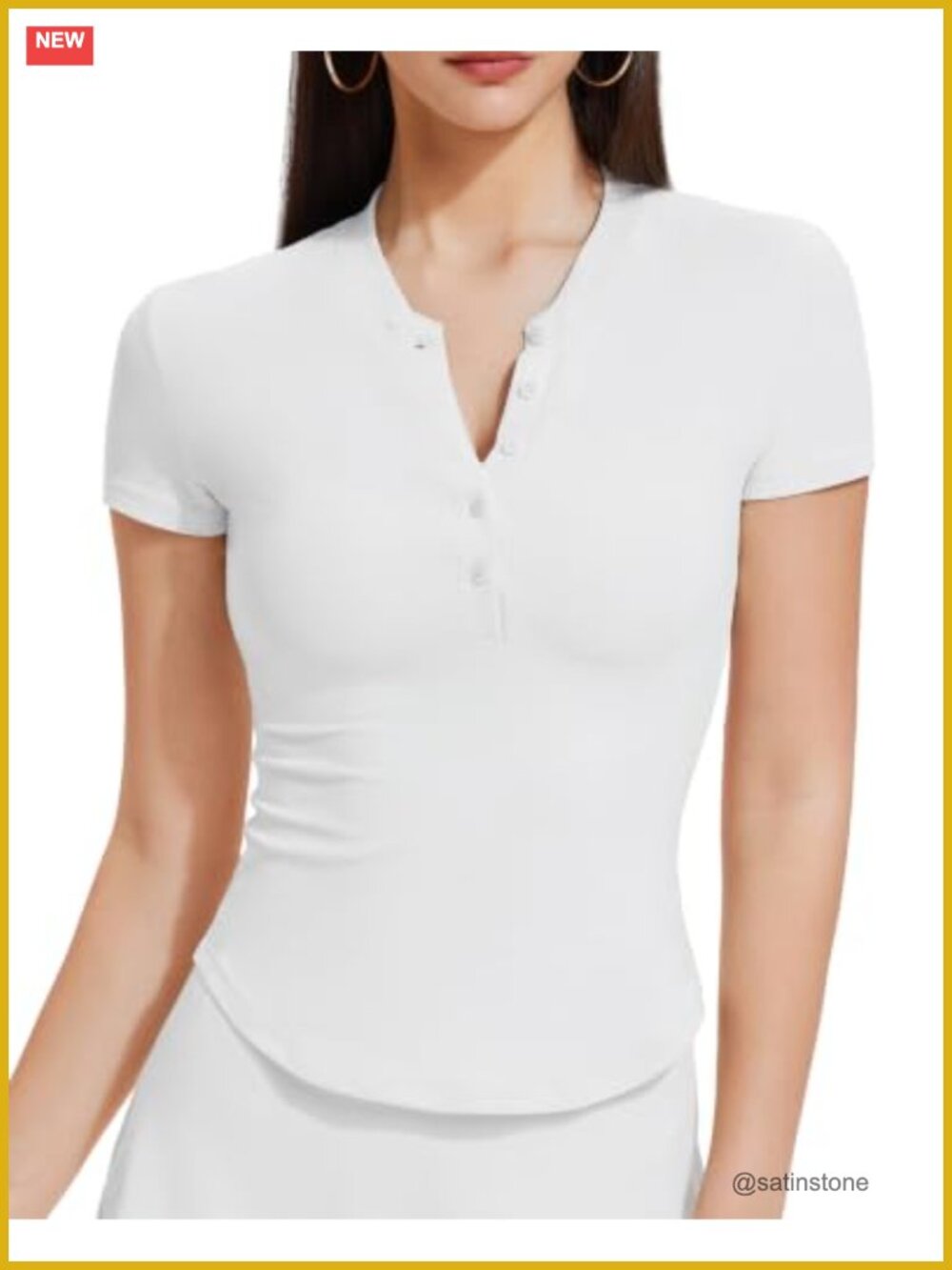 Women's Crop Henley Tee Short Sleeve V Neck Nylon Spandex